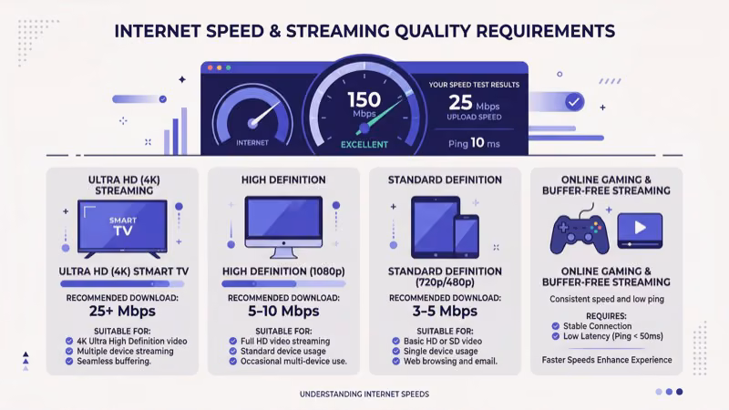Internet speed test results showing Mbps needed for Red Bull TV streaming quality