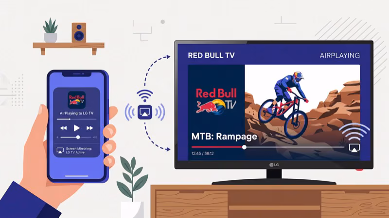 AirPlay 2 setup connecting iPhone to LG Smart TV for Red Bull TV streaming