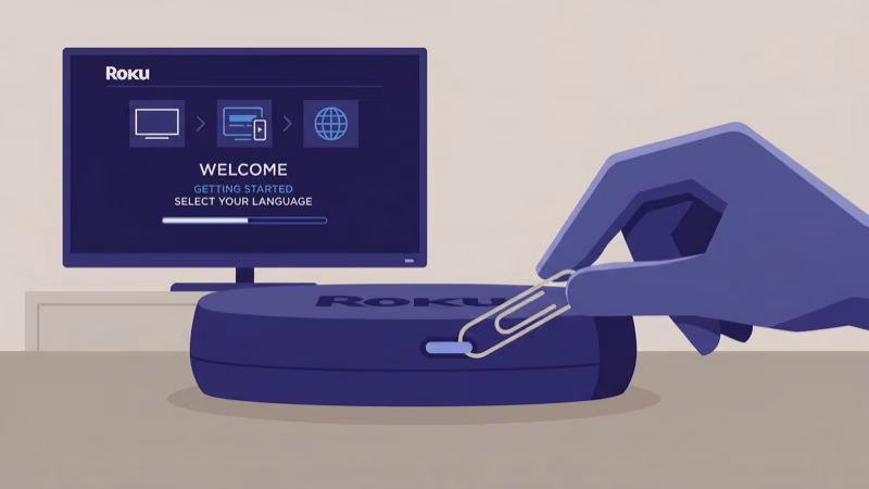 Factory resetting Roku device using pinhole reset button