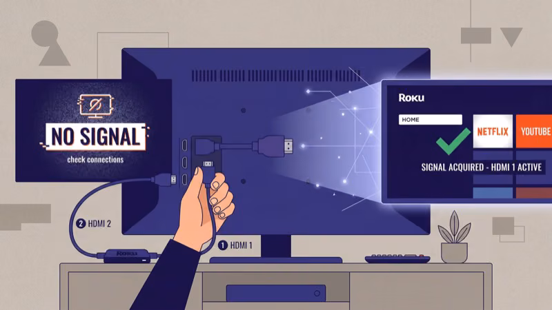 HDMI cable being securely reconnected to Roku device port