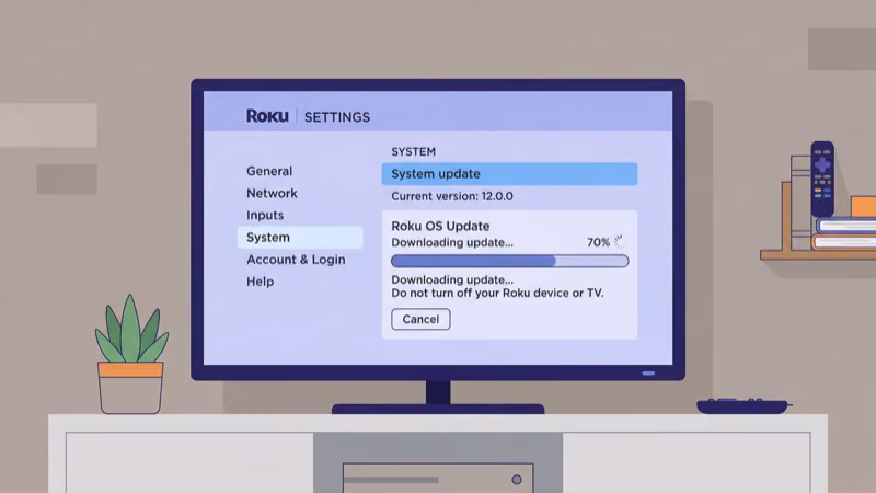 Roku system update screen checking for latest firmware