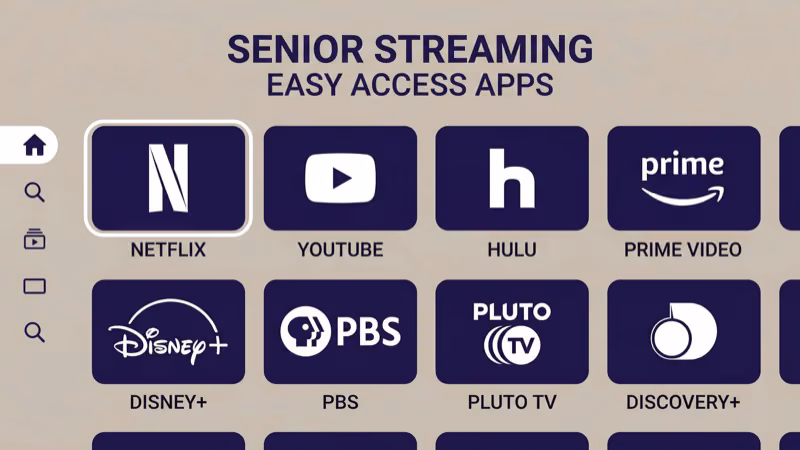 Streaming channel store showing popular apps for senior viewers