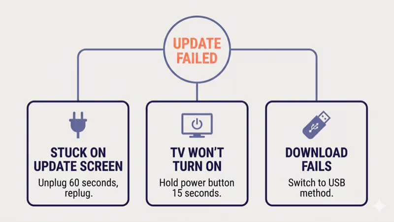 Three recovery paths for failed Samsung TV firmware update
