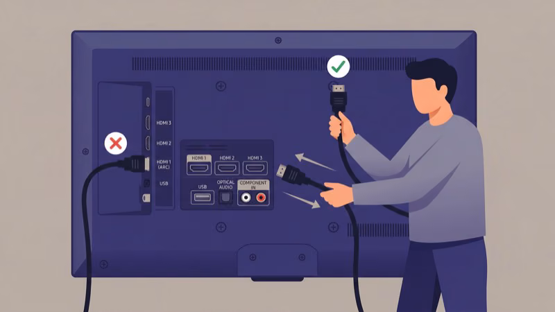 Samsung TV HDMI cable connection check to fix green screen