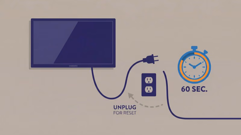 Samsung TV power cord unplugged from wall for soft reset