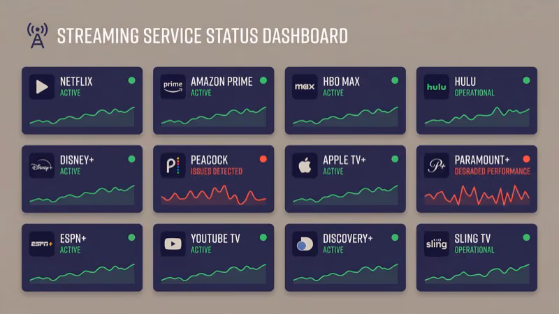 Service health status dashboard showing streaming server indicators