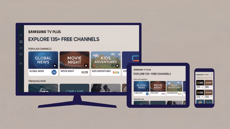 Samsung TV Plus app accessed on TV phone and tablet devices