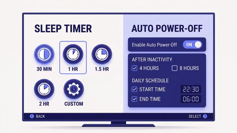 Samsung TV timer settings menu showing On Timer and Sleep Timer options
