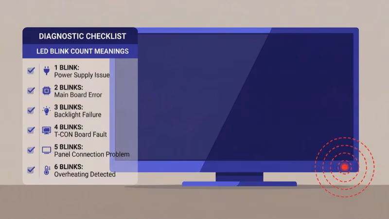 Samsung TV standby LED blinking red pattern indicating internal power board fault