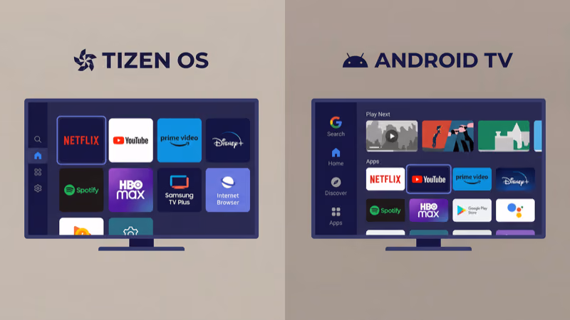 Tizen OS and Android TV smart platform interface comparison