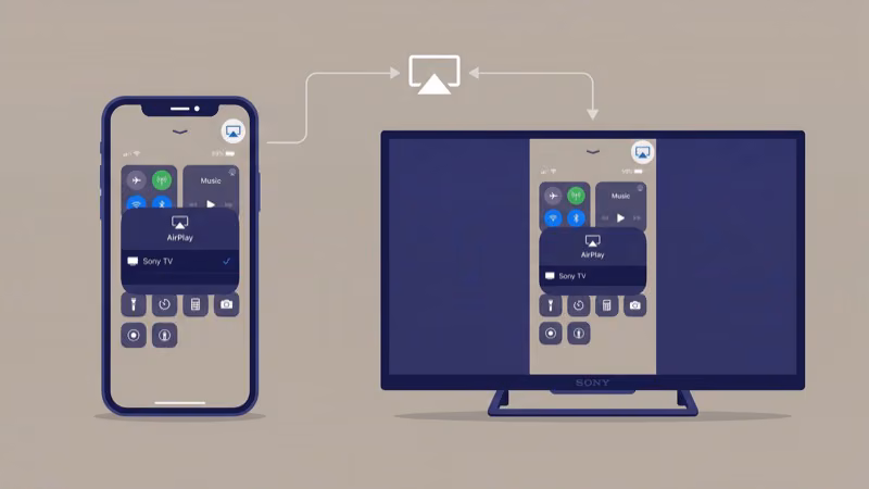 iPhone AirPlay screen mirroring connection to Sony smart TV