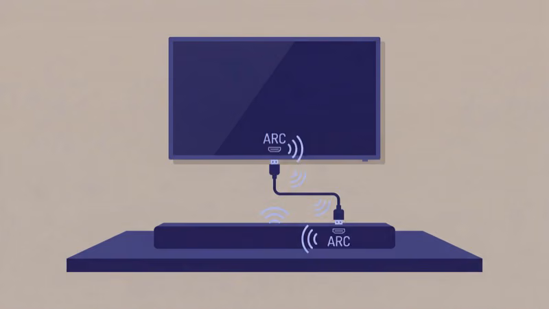 Sharp TV HDMI ARC port connection to soundbar diagram