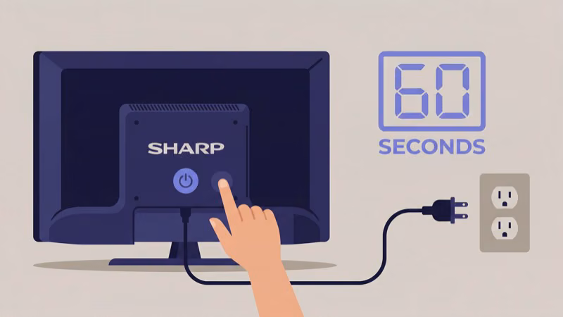 Power resetting Sharp TV by holding button with cord unplugged