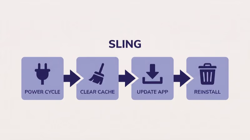 Fire TV Stick settings menu showing app cache clear option for fixing Sling TV issues