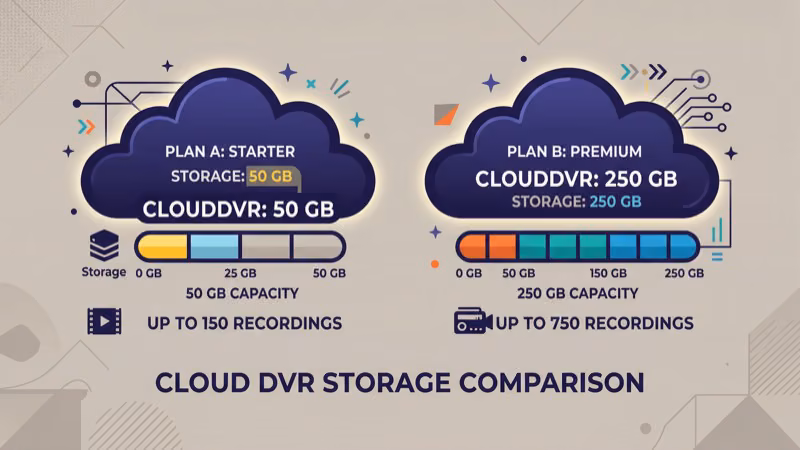 Philo unlimited DVR versus Sling TV fifty-hour cloud recording storage comparison