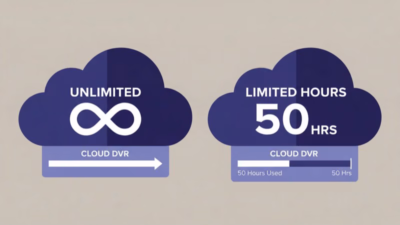 Cloud DVR storage comparison with unlimited and limited options