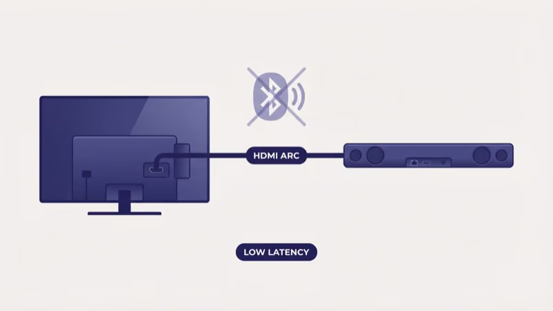 Smart TV and soundbar connected by HDMI ARC cable bypassing failed Bluetooth connection