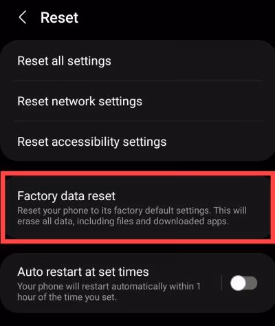 Factory Data Reset