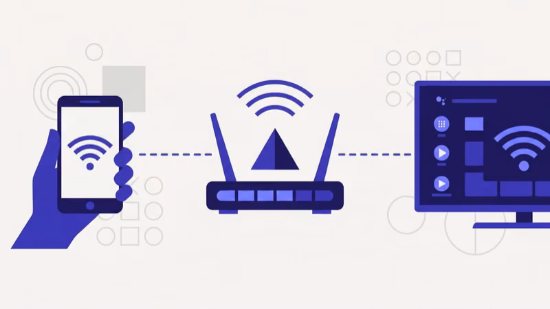 Samsung Galaxy phone and Smart TV connected to the same Wi-Fi network settings