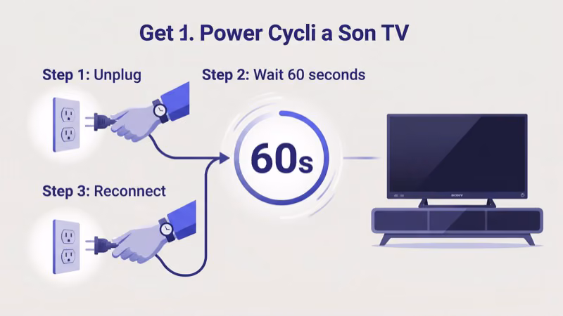 Sony BRAVIA TV unplugged from wall with power button held down during 60 second reset
