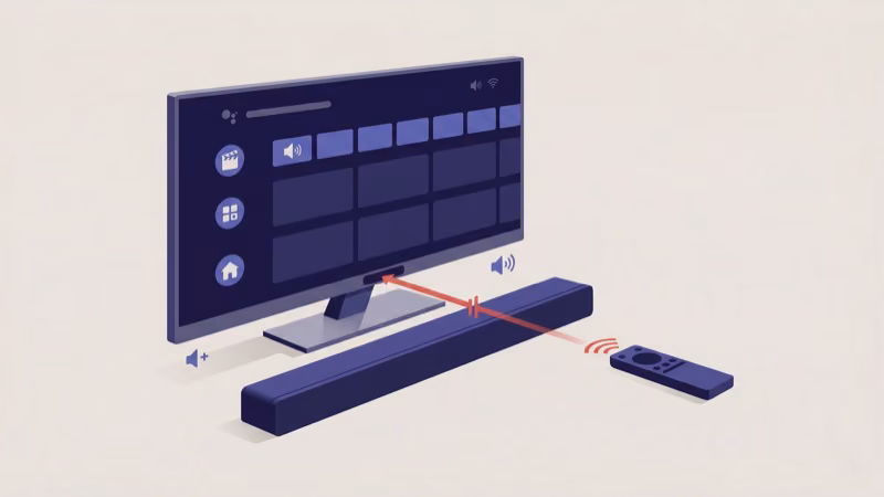 Soundbar positioned in front of TV infrared sensor blocking remote signal