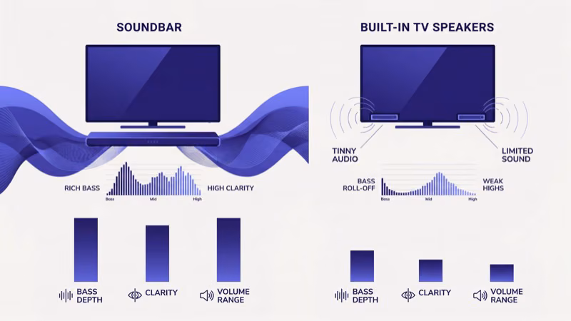 Soundbar versus 5.1 component speaker system audio quality comparison diagram