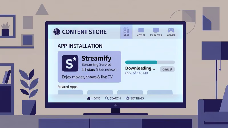 LG Content Store app installation with download progress bar
