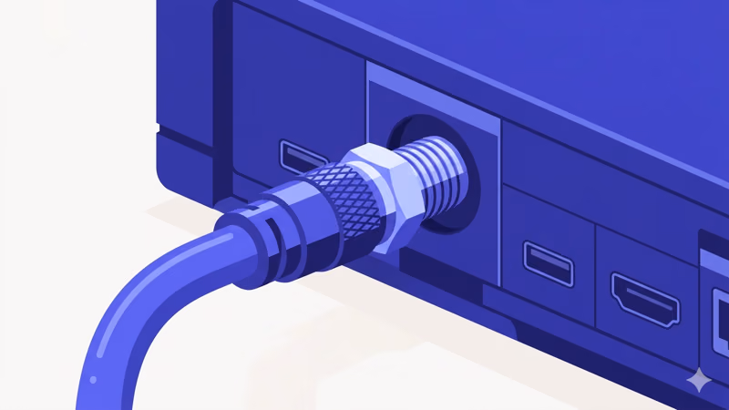 Coaxial cable F-connector properly threaded into cable box back panel
