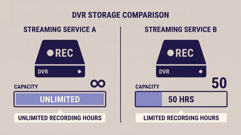 DVR storage and recording limits comparison between services