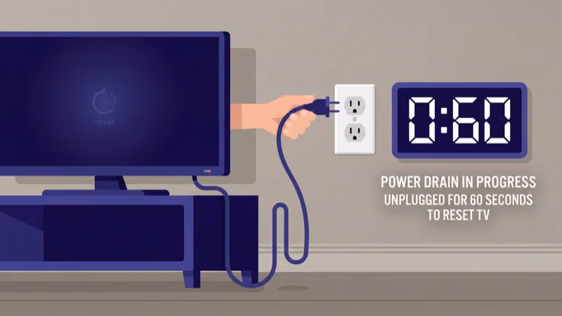 TCL Roku TV unplugged from wall with power button held for capacitor drain reset
