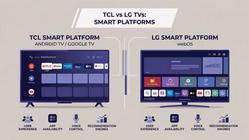 TCL Roku TV and Google TV versus LG webOS smart platform interfaces