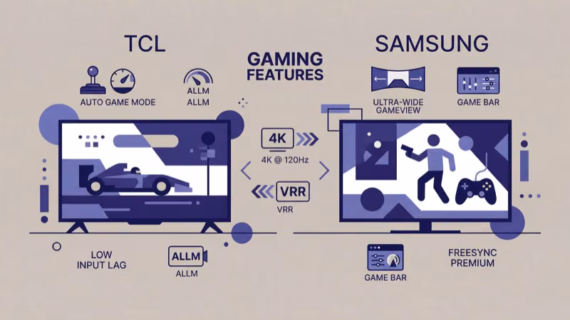 TCL versus Samsung gaming features including input lag and VRR support