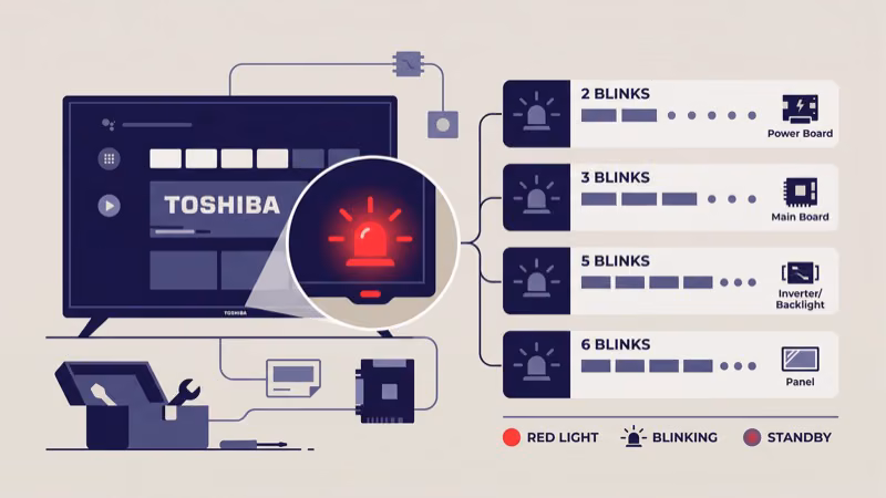 Toshiba TV red light blink pattern codes indicating different faults