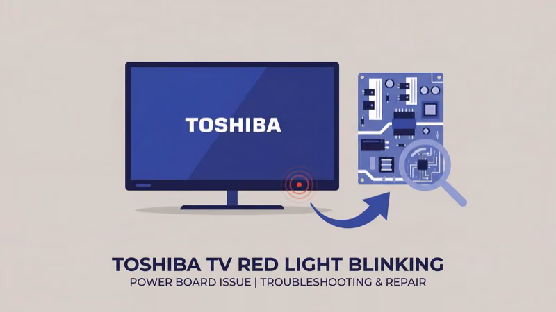 Toshiba TV power supply board with swollen capacitors causing red light