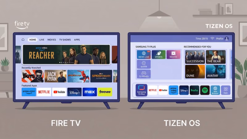 Fire TV and Tizen OS smart platform interface comparison