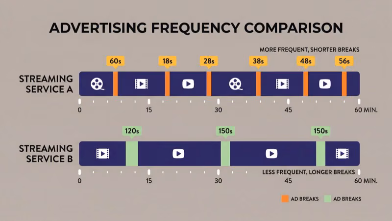 Ad frequency comparison between two free streaming services