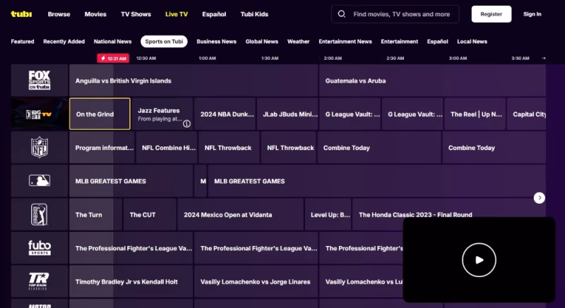Tubi Sports Coverage