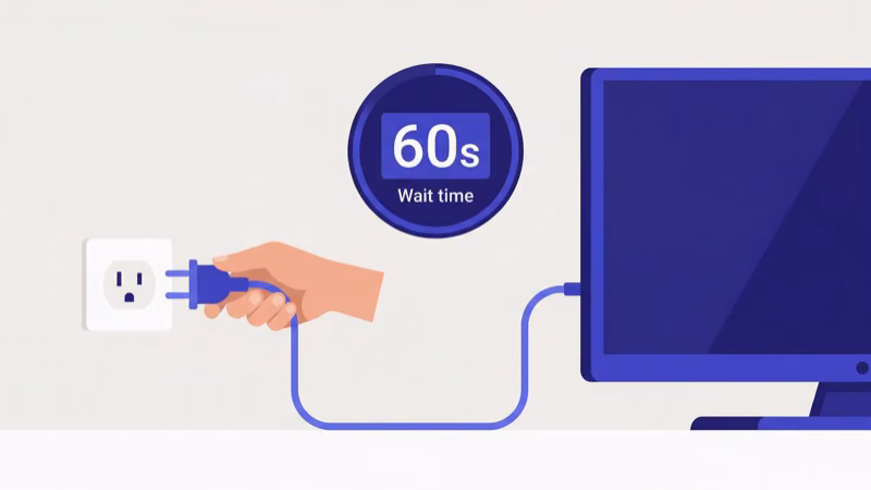 Unplugging smart TV power cable from wall outlet for 60-second power cycle