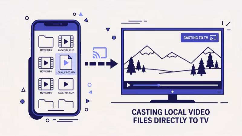 LocalCast app on Android phone streaming a local video file to Chromecast on a TV