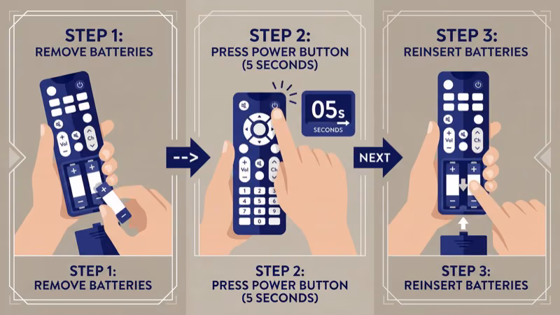 Vizio XRT140 remote with batteries removed during power cycle reset troubleshooting process