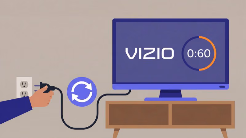 Vizio TV unplugged from wall outlet during 60-second power cycle reset