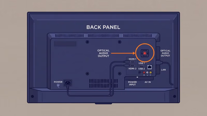 Vizio TV back panel with optical audio output port highlighted
