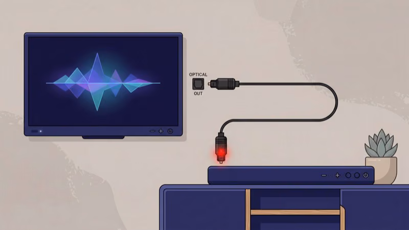 TOSLINK optical cable connecting Vizio TV to soundbar setup