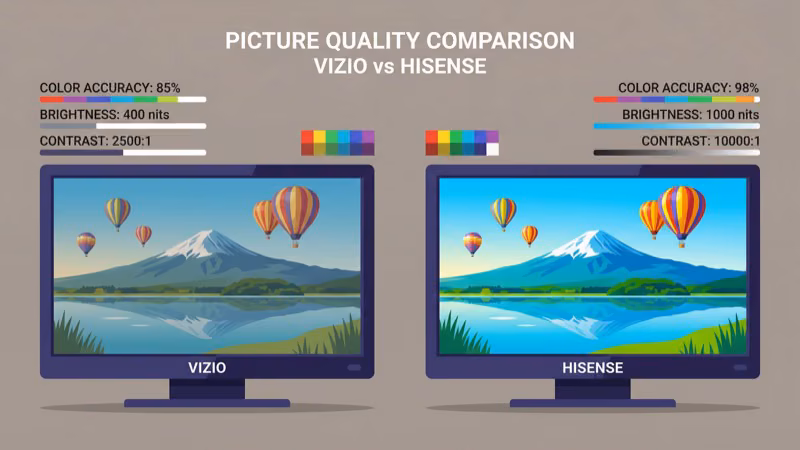 Vizio and Hisense TV screens side by side showing picture quality