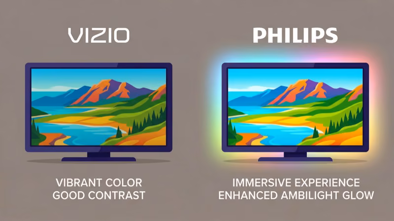 Vizio and Philips Ambilight TV picture quality side by side