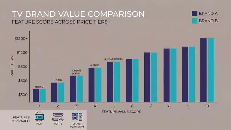 Price to feature value comparison chart between TV brands