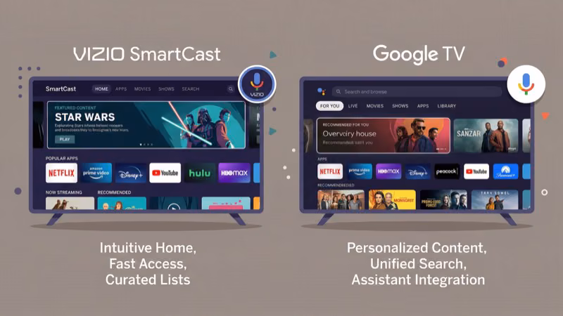 SmartCast and Google TV platform interface comparison