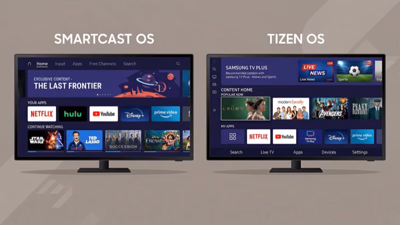 SmartCast OS and Tizen OS smart TV interfaces compared