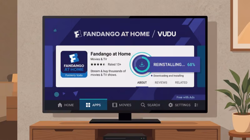 Reinstalling the Vudu app on a Samsung smart TV to clear cached credentials