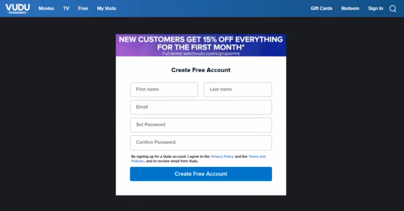 Vudu Sign Up Process